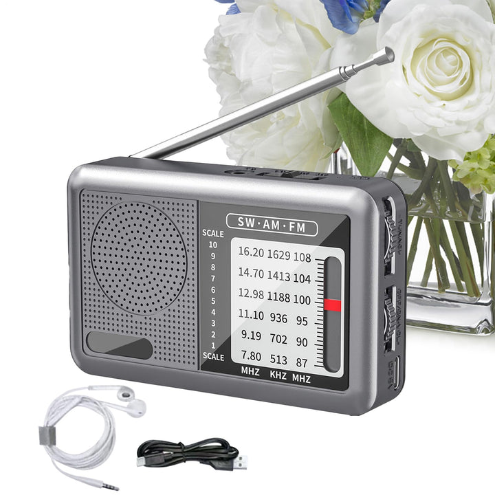 AM FM Radio Tragbar, Batteriebetriebenes Radio Mit Kopfhöreranschluss, Wiederaufladbarer Akku &amp; Kurz