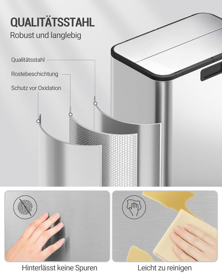 Hzuaneri Mülleimer Küche, 2 x 28 Liter Mülleimer Schmal, Mülltrennsystem mit Herausnehmbarem Innenei