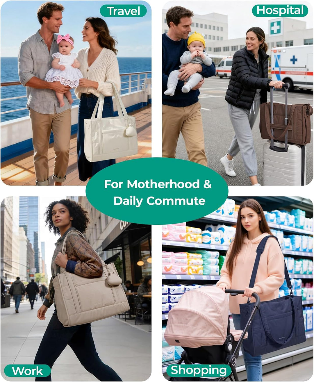 bagsmart Puffer Wickeltasche Kliniktasche Geburt Diaper Bag für Unterwegs Kamel, Kamel