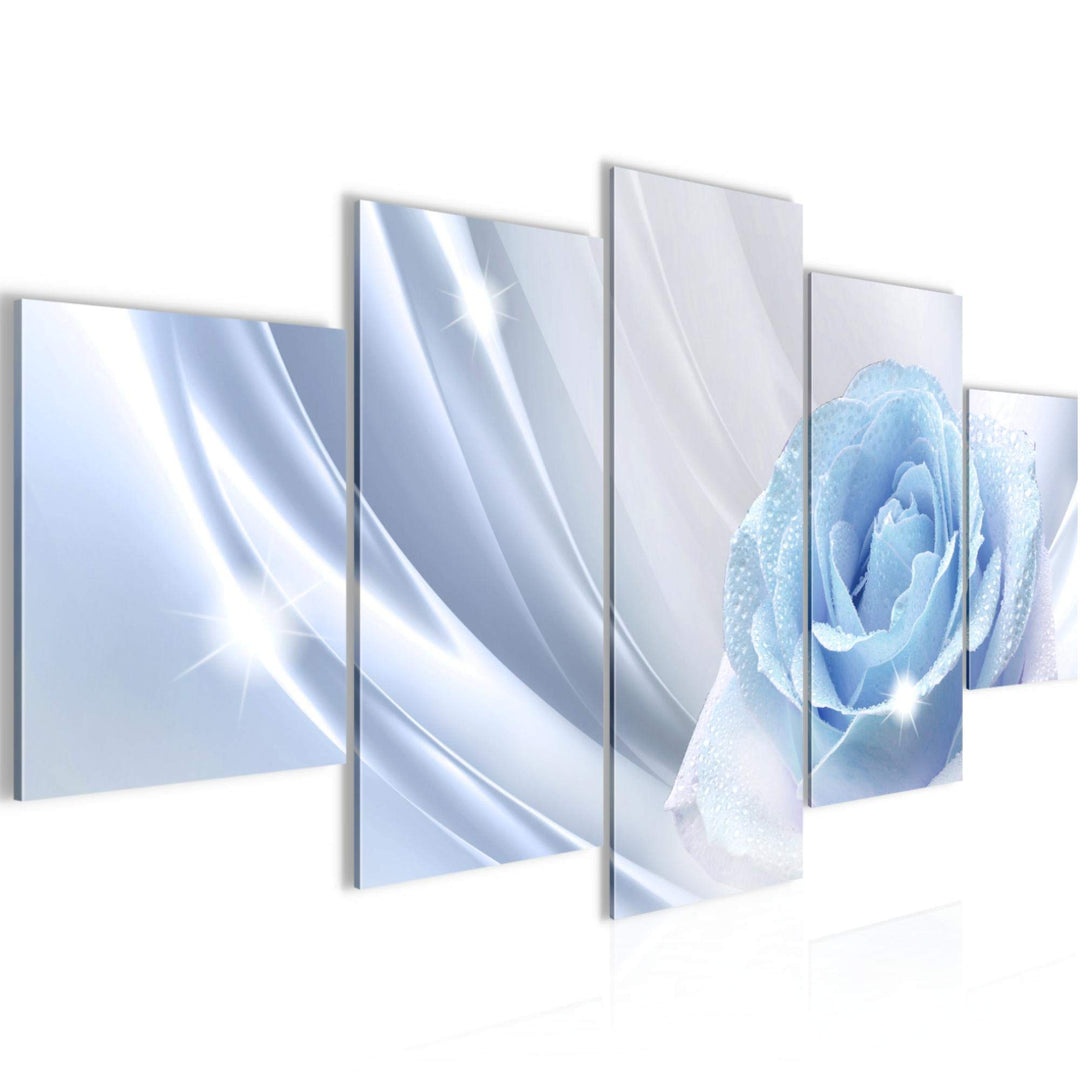 Runa Art Wandbilder Blumen Rose 5 Teilig Bild auf Vlies Leinwand Deko Wohnzimmer Vintage Blau Grau 2