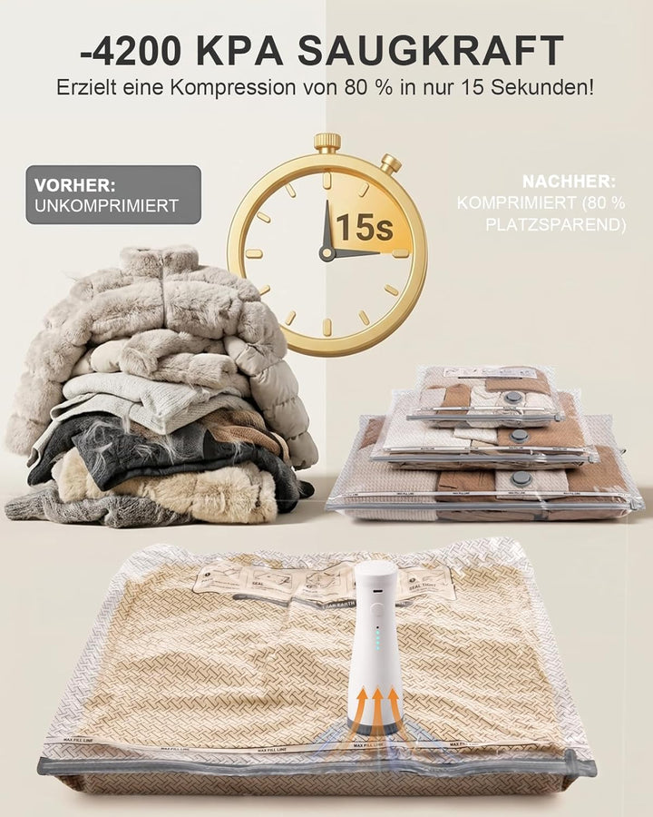 Anpro Vakuumbeutel für kleidung mit Kabellose Vakuumpumpe, 9 Stück Vakuumierbeutel Wasserdichte Wied
