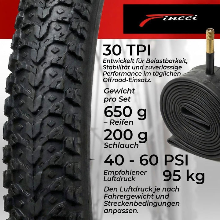 Fincci Fahrradreifen 26 Zoll 26x2.125 Faltbar Set 2 Reifen 2 Schlaeuche MTB | Fahrradmantel 26x2.125