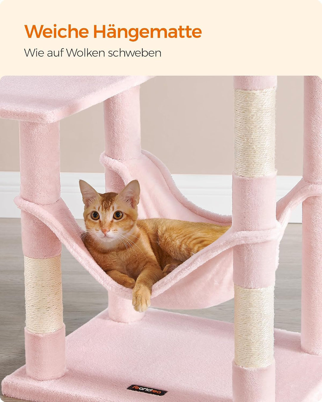 Feandrea Kratzbaum, 143 cm hoch, Katzenbaum, mehrstöckiges Katzenhaus, mit 4 Kratzsäulen, 2 Plattfor