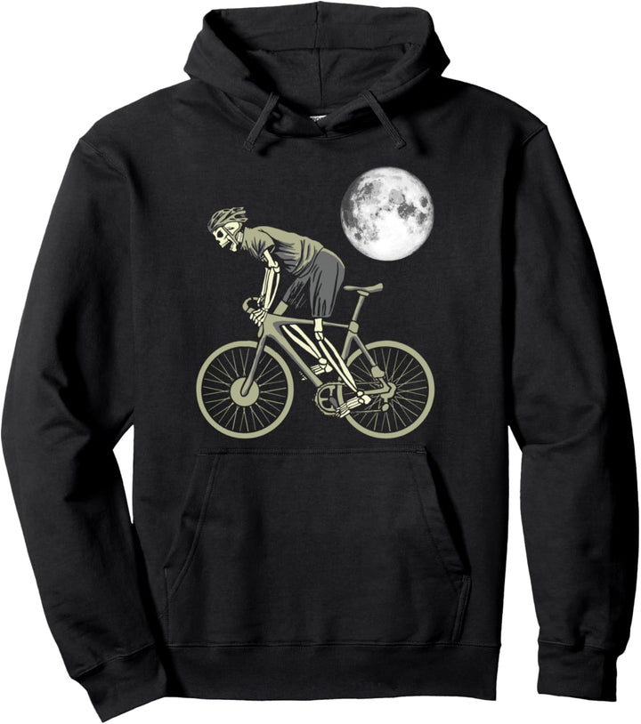 Retro Dead Cyclist Skeleton Rennrad &amp; Full Moon Vintage Pullover Hoodie