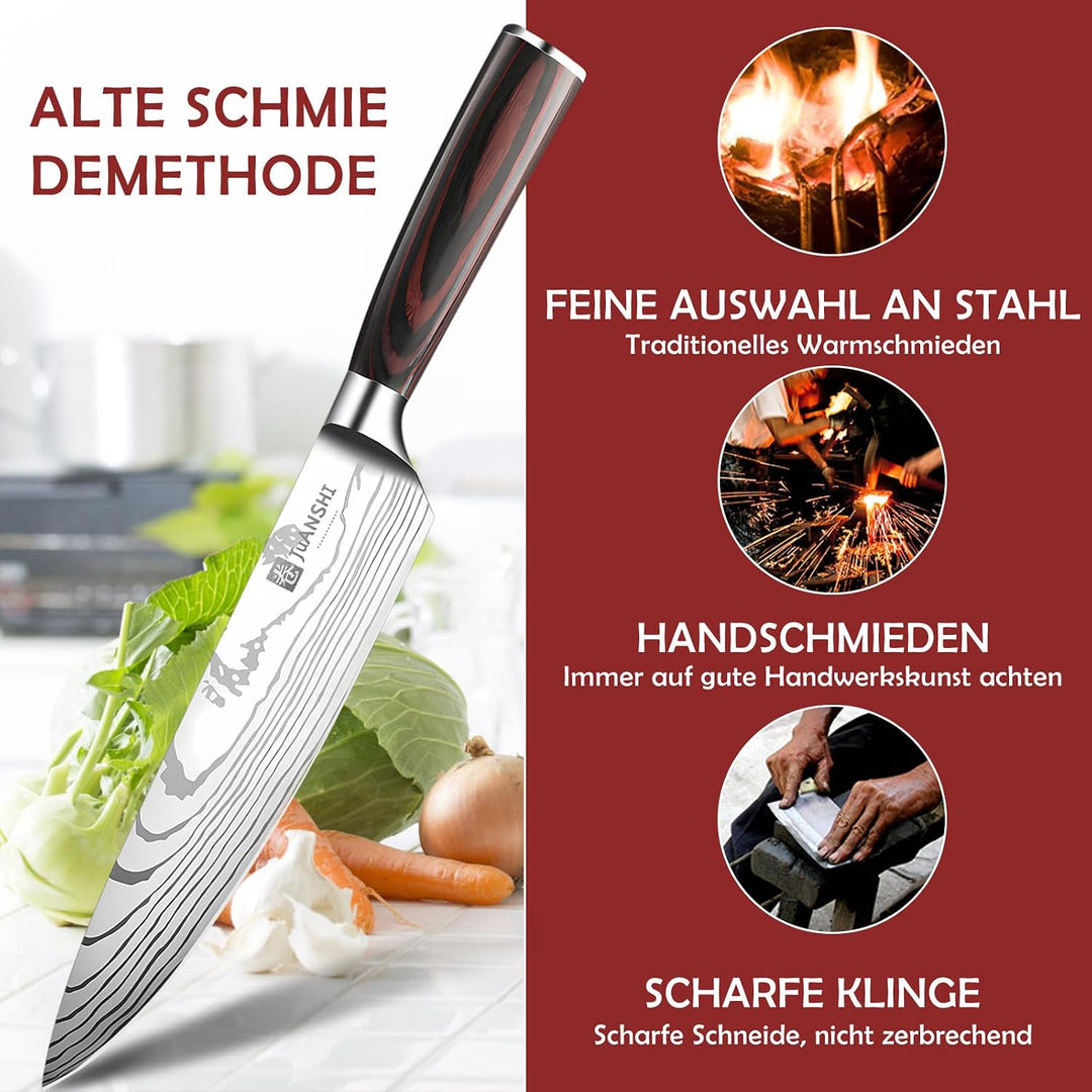JUANSHI® Kochmesser 20 cm, Japanisches Küchenmesser, Edelstahl A-chef-20cm, A-chef-20cm