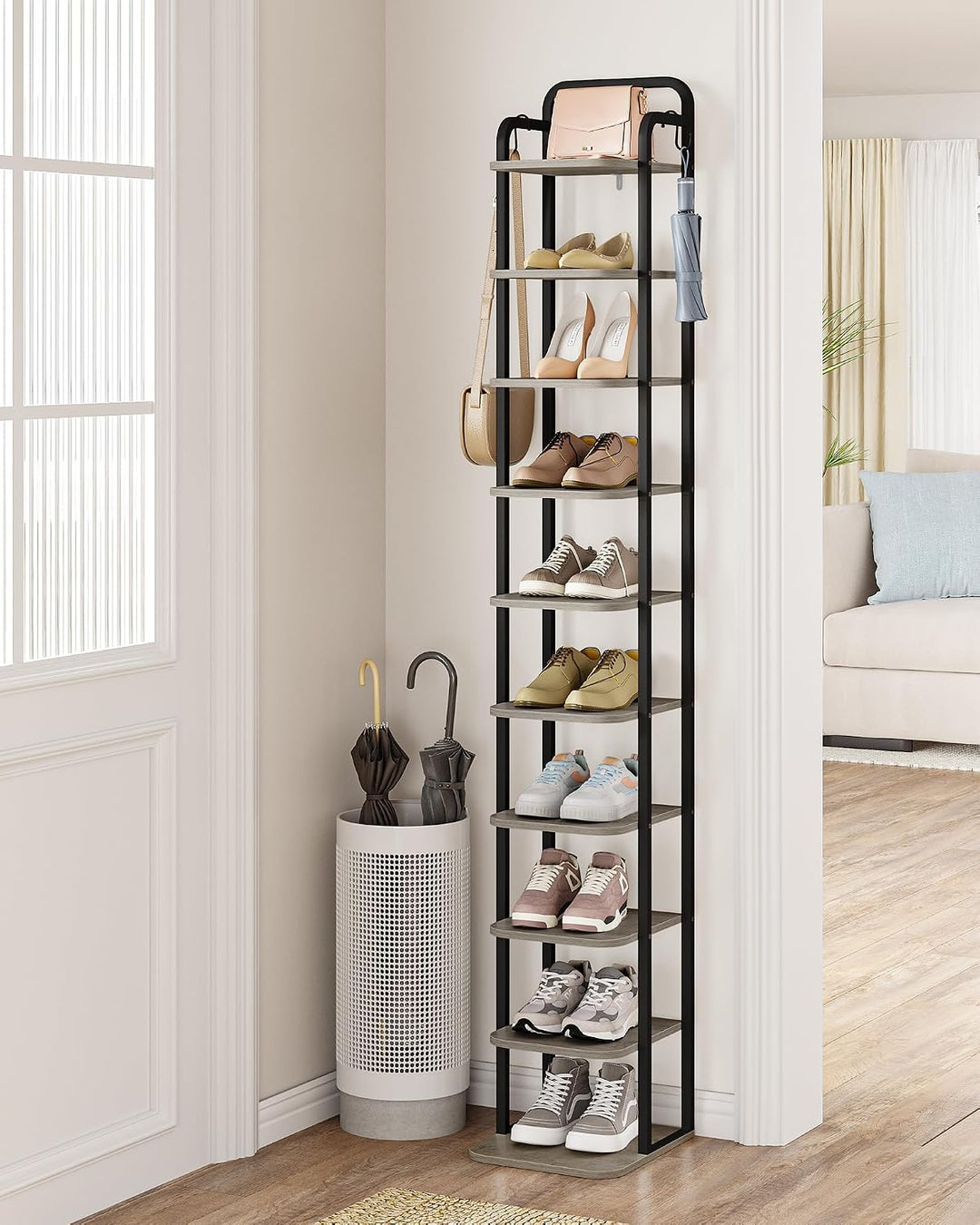 Hzuaneri Vertikales Schuhregal, 10-Stöckige Schuhregale, Schuhturm für Kleine Räume, Freistehend, Ve