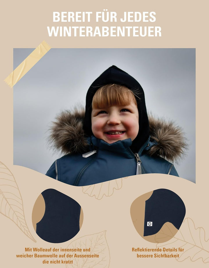 Mikk-line Schalmütze Kinder | Balaclava Kinder Mit 100% Mulesing-Freier Merinowolle | Isolierend Wol
