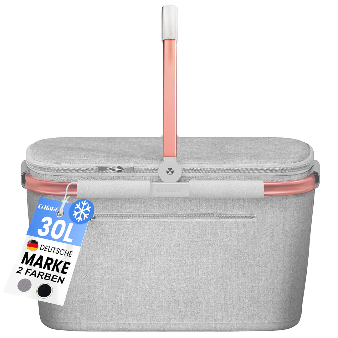 Cottara® Thermo Einkaufskorb Kühltasche gross | isolierter Einkaufskorb mit Deckel, verstärktem Bode