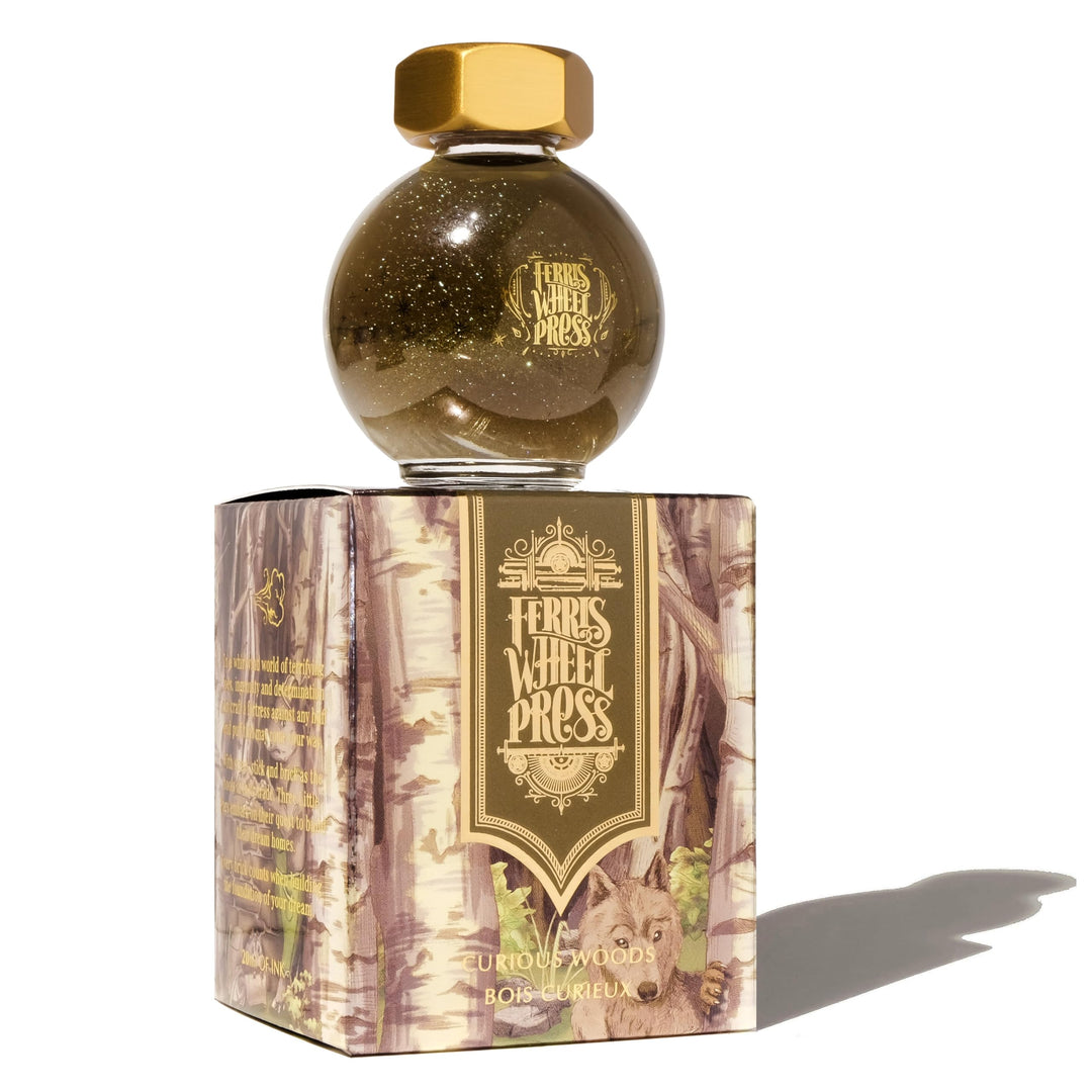 Ferris Wheel Press Fountain Pen Ink, FerriTales Collection, Ash Brown with Duochrome green/pink shim
