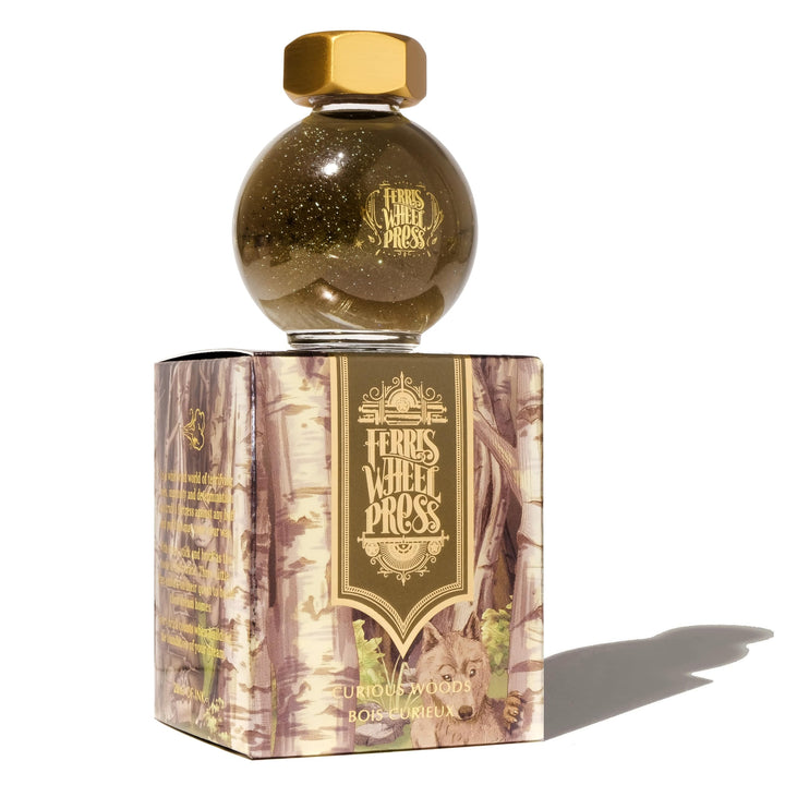 Ferris Wheel Press Fountain Pen Ink, FerriTales Collection, Ash Brown with Duochrome green/pink shim