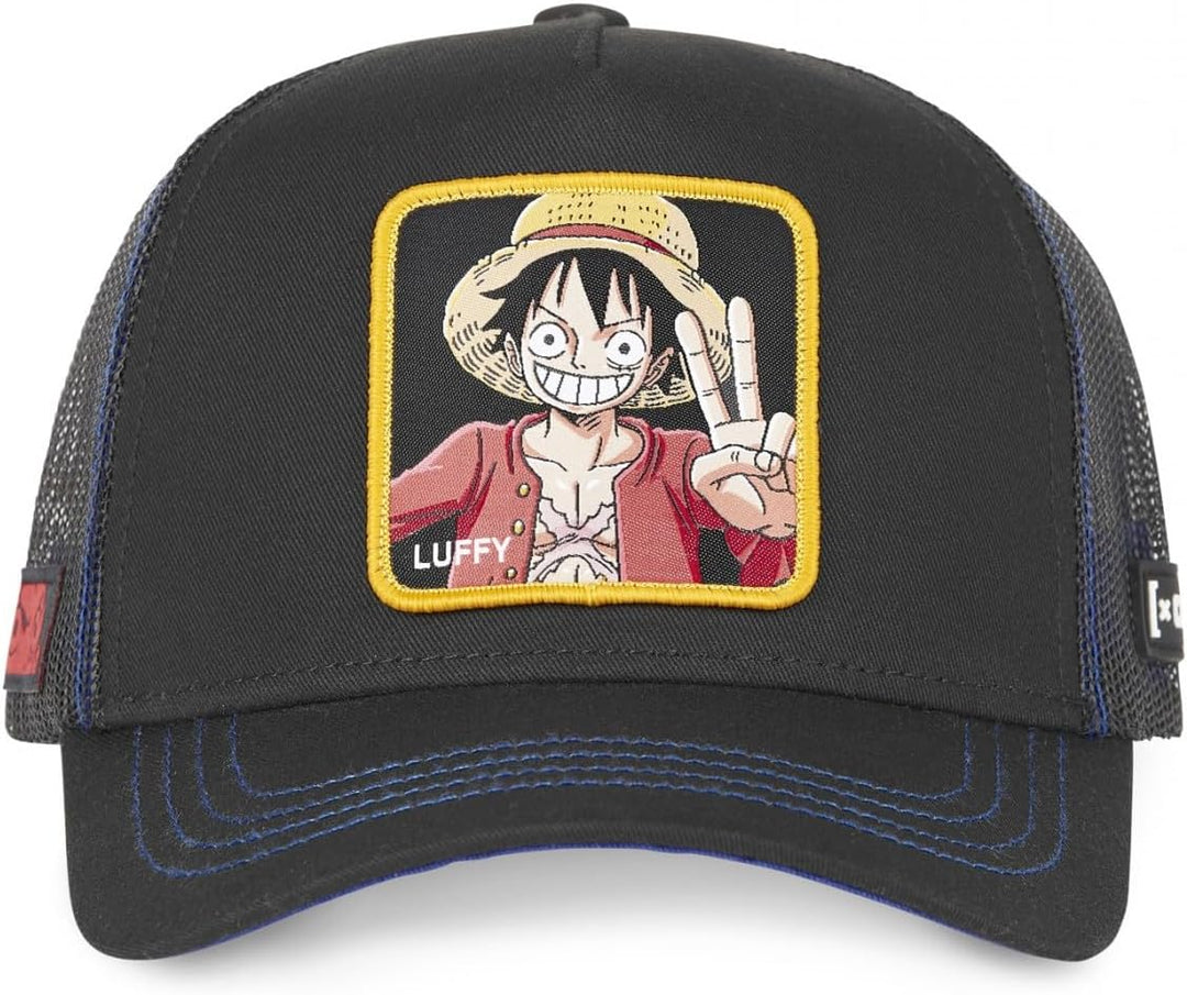 Capslab Straw Hat Crew One Piece gray Trucker Cap, Trucker-Luffy-Black-