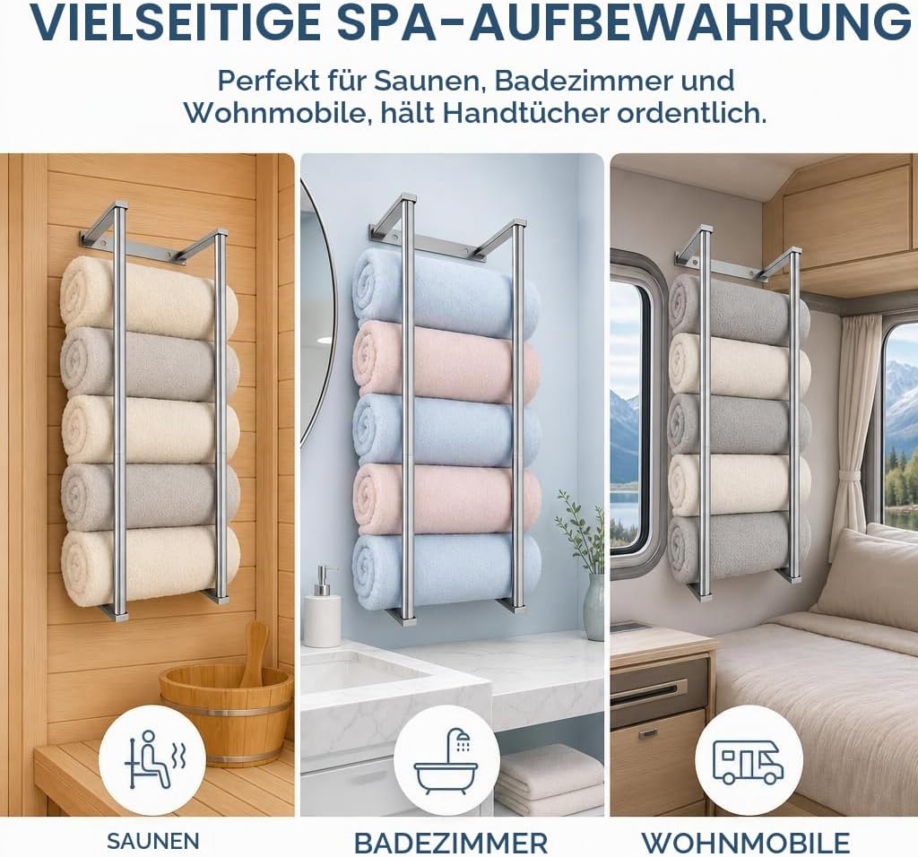 Handtuchregal Wandmontage Stahl Ablage Rollhandtücher Bad Organizer Silber, Silber