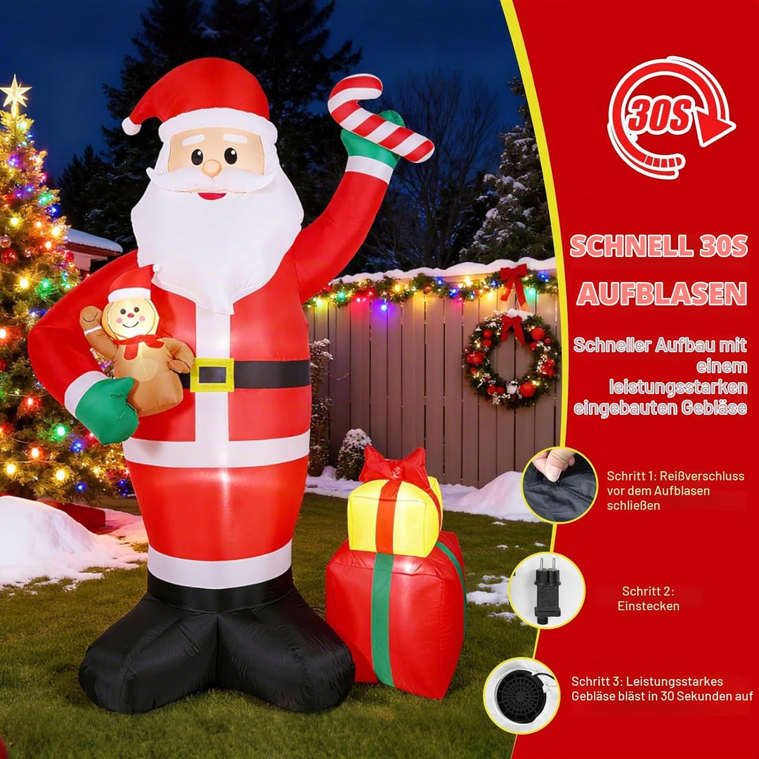 Quntis 244cm Aufblasbarer Weihnachtsmann XXL, LED beleuchtete Weihnachtsdeko Aussen, IP44 wasserdich