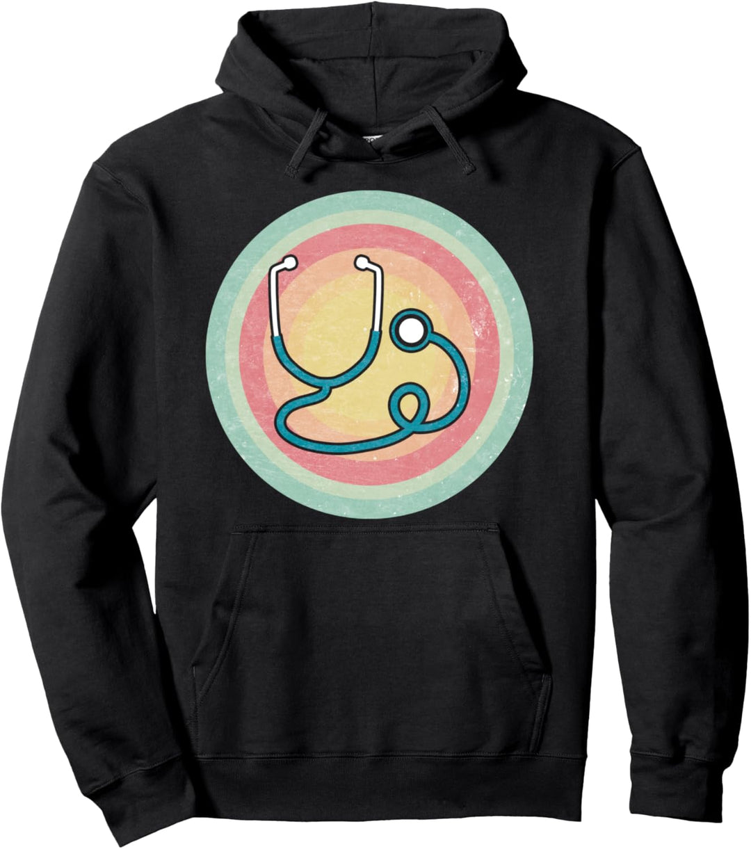 Doctor Nurse Vintage Retro Stethoscope Funny Doctors Lover Pullover Hoodie
