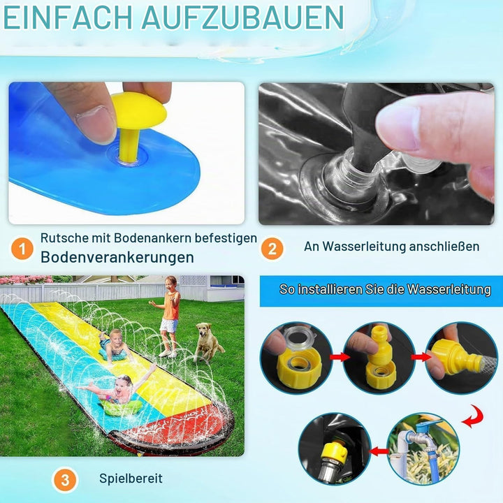 Wasserrutsche Garten 15.8ft/480cm,Doppelrutsche mit Eingebautem Sprinkler