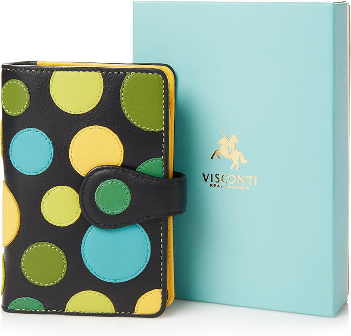 VISCONTI 100% Pur Leder Portemonee Damen RFID Schutz Geldbeutel Geldbörse Bifold Mehrfarbig Portmone