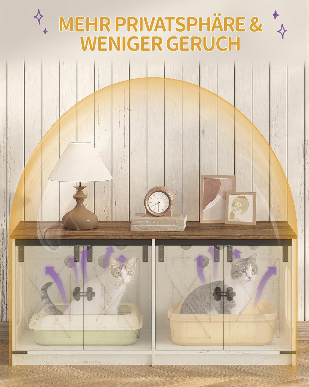 Hzuaneri Katzenschrank, Katzenklo Schrank für 2 Katzen, Versteckter Katzentoilettenschrank, Katzenha