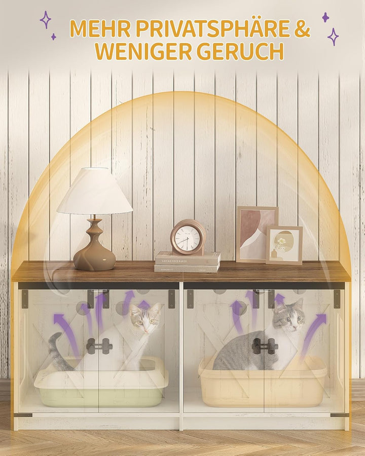 Hzuaneri Katzenschrank, Katzenklo Schrank für 2 Katzen, Versteckter Katzentoilettenschrank, Katzenha