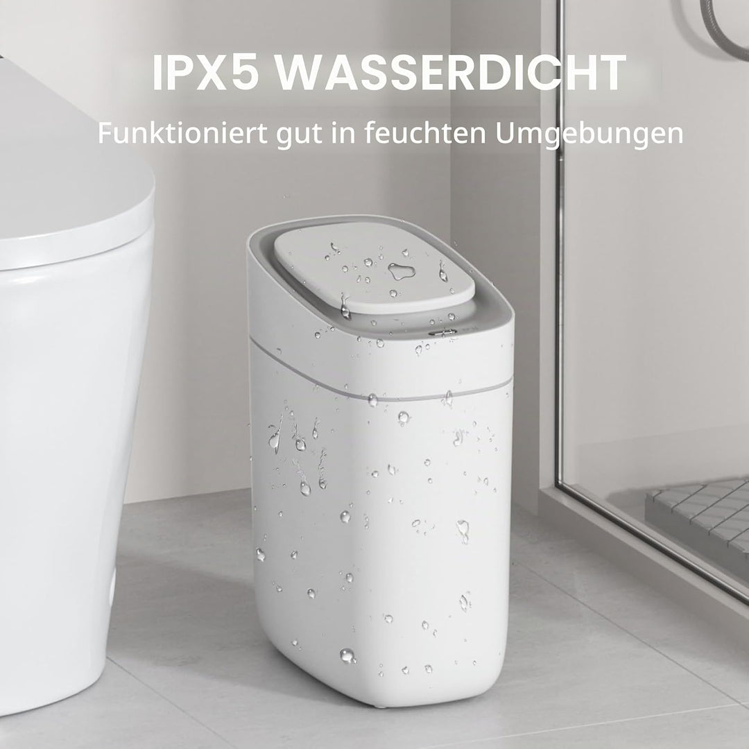 ELPHECO Automatischer Badezimmer-Mülleimer mit Deckel, Sensor, schlank, schmal, aus Kunststoff, wass