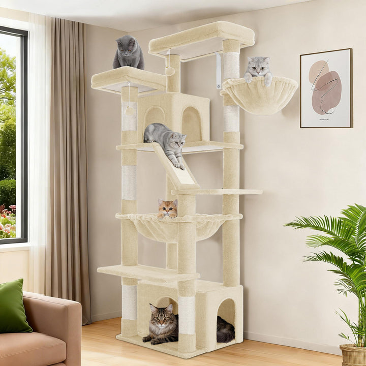 Hzuaneri Kratzbaum Gross, 183 cm Hoch, XL Katzenbaum, 2 Plattformen, 2 Höhlen, 6 Kratzstämme, Kratzb