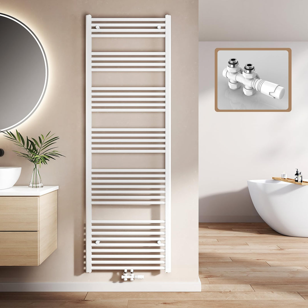 EMKE Badheizkörper 1800x600 mm mit Multiblock, Handtuchheizkörper Gerade mit Mittelanschluss, Effizi