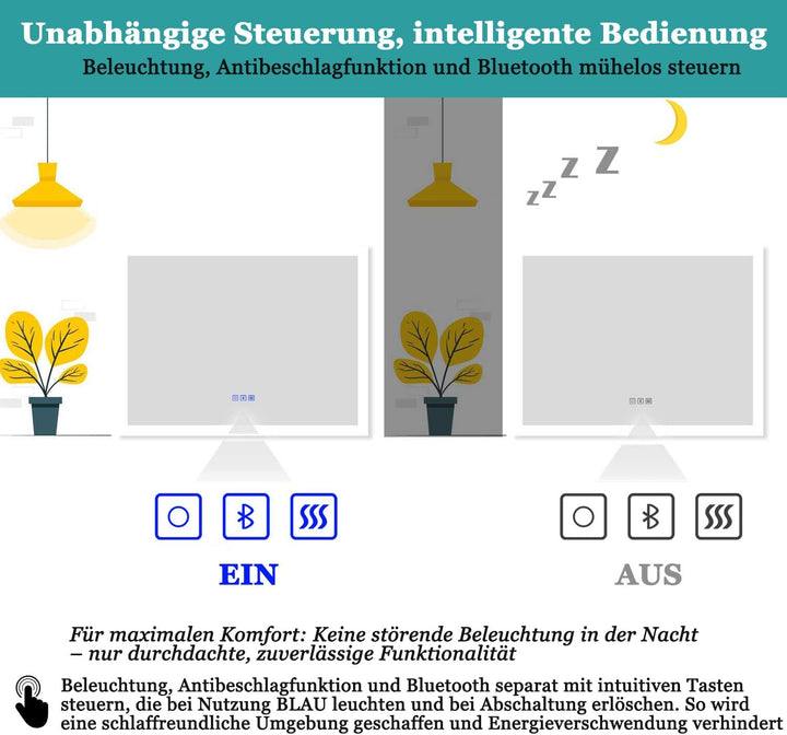LED Spiegel Bad mit Bluetooth 50x70 cm – Badezimmerspiegel mit Beleuchtung, Dimmbar, Warmweiss &amp; Kal