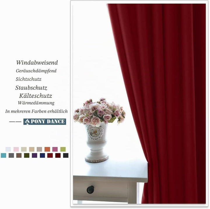 PONY DANCE Verdunklungsvorhänge mit Ösen Thermo Gardinen Hitzeschutz H145 x B140 cm (2er Pack) Rot,