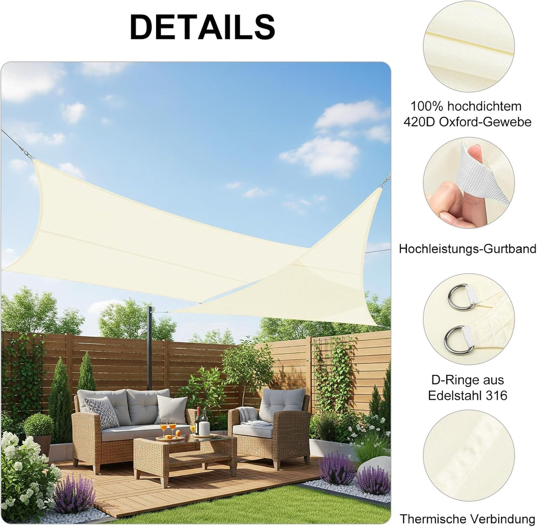COOL AREA Sonnensegel Wasserdicht Dreieckig Oxford 2x2x2m,Creme | Sonnenschutz Segel mit UV Schutz W