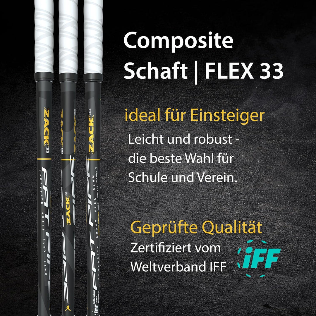 FAT PIPE Floorball Schläger Unihockey Stock Zack 33 ORC - Black White - IFF Zertifiziert, mit ORC Sc