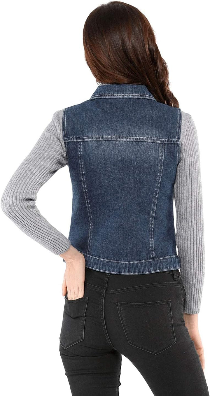 Allegra K Damen Denim Vest Collegejacke, Blau