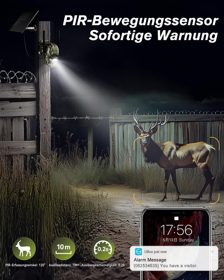 Xega 4G LTE Ohne WLAN Wildkamera Solar 2K PTZ Wildtierkamera mit SIM-Karte