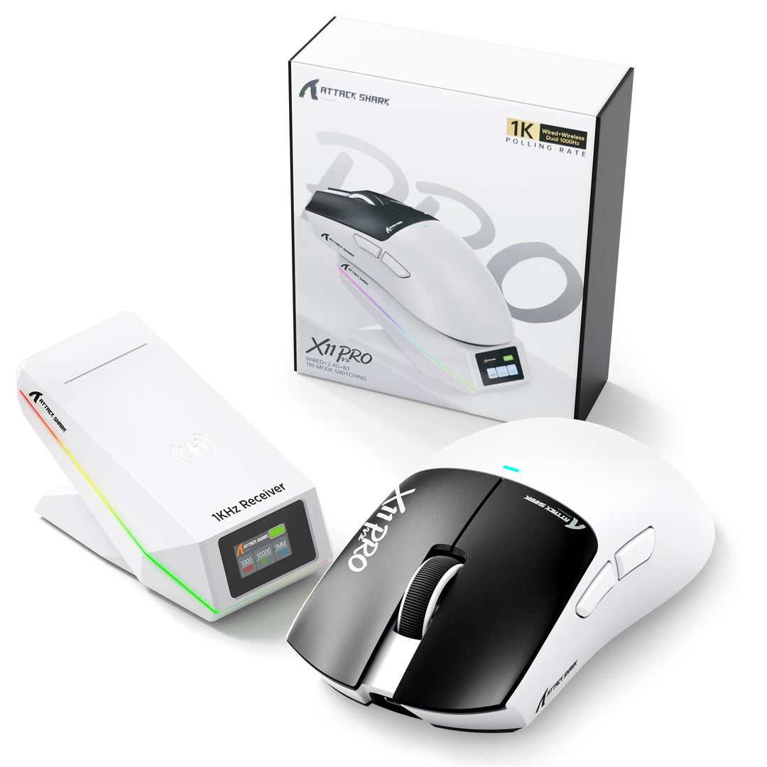 ATTACK SHARK X11 PRO V2 Kabellose Gaming Maus mit TFT Dock, Schwarz Weiss A, Schwarz Weiss A