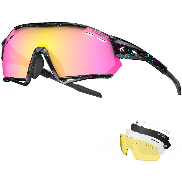 X-TIGER Fahrradbrille, UV400 mit 5 Wechselgläser,Herren Damen Sportbrille, Starker TR90 Frame,Outdoo
