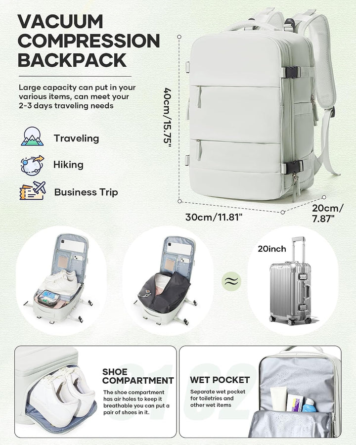 SZLX Grosser Reiserucksack Damen,Vakuum Rucksack mit Pumpe Ryanair Handgepäck 40x30x20 Herren, Wizza