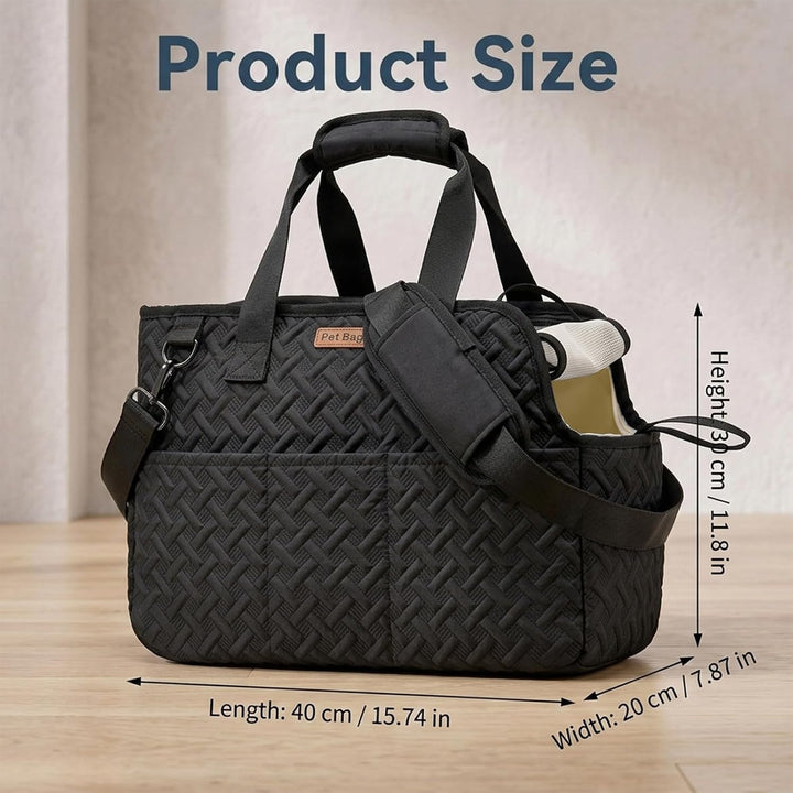 Hundetasche für kleine Hunde bis 5kg, faltbar, Schultergurt, Katze Schwarz, Schwarz