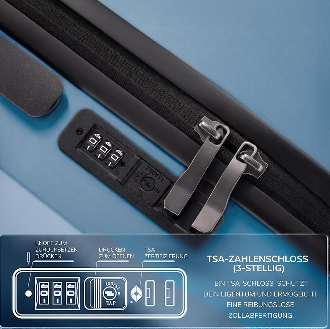 FERGÉ 3er Kofferset Hartschale Gepäckset mit 4 Doppelrollen &amp; TSA Schloss Sky-blue, Sky-blue