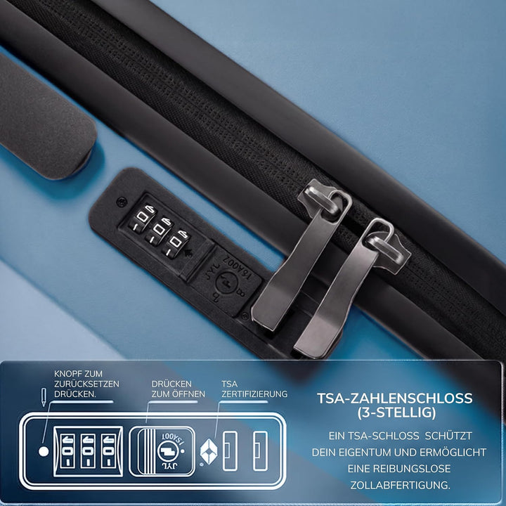 FERGÉ 3er Kofferset Hartschale Gepäckset mit 4 Doppelrollen &amp; TSA Schloss Sky-blue, Sky-blue