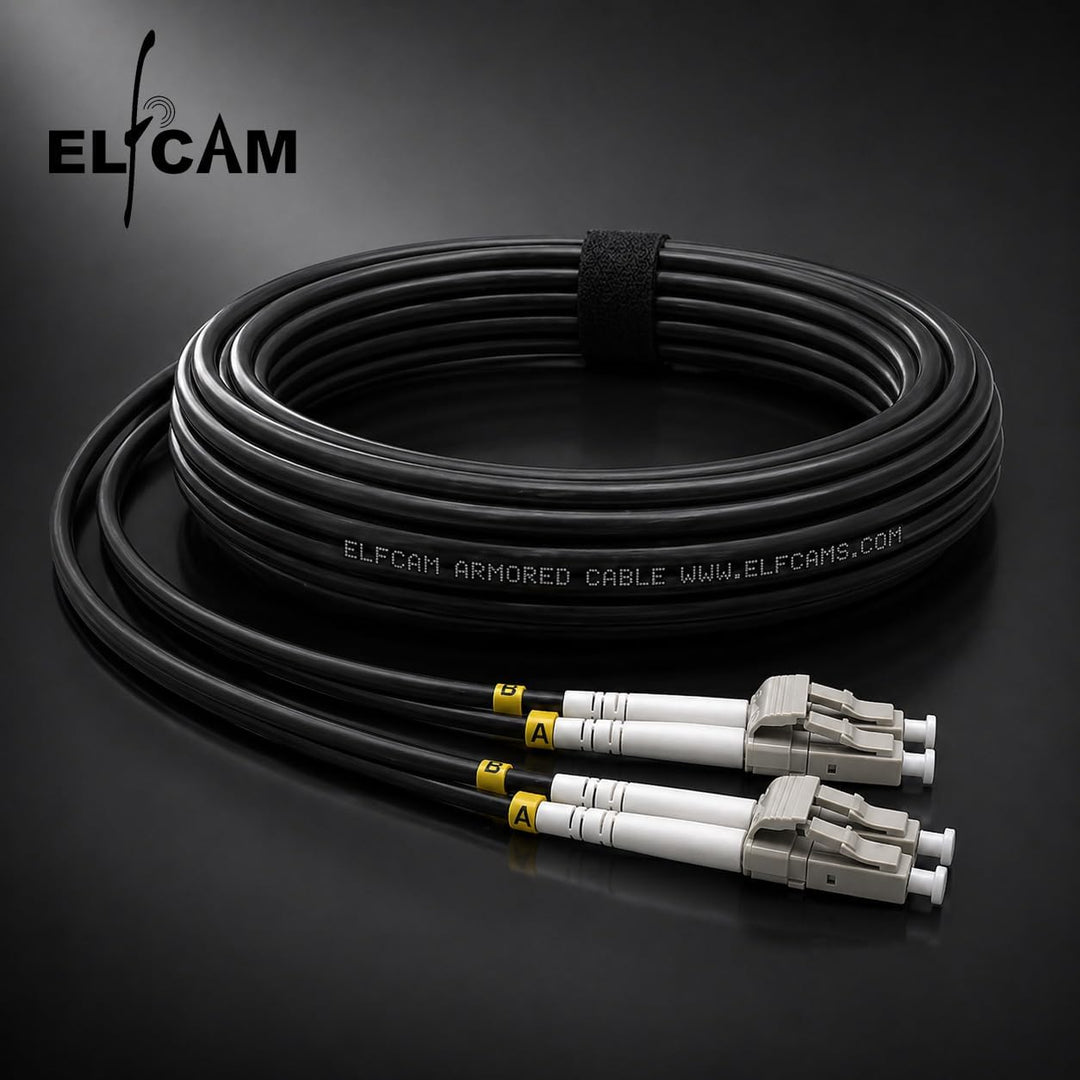 Elfcam® - 40m Gepanzerte Glasfaser-kabel LC/UPC auf LC/UPC OM3 Multimode Duplex 50/125um LSZH, LWL-K