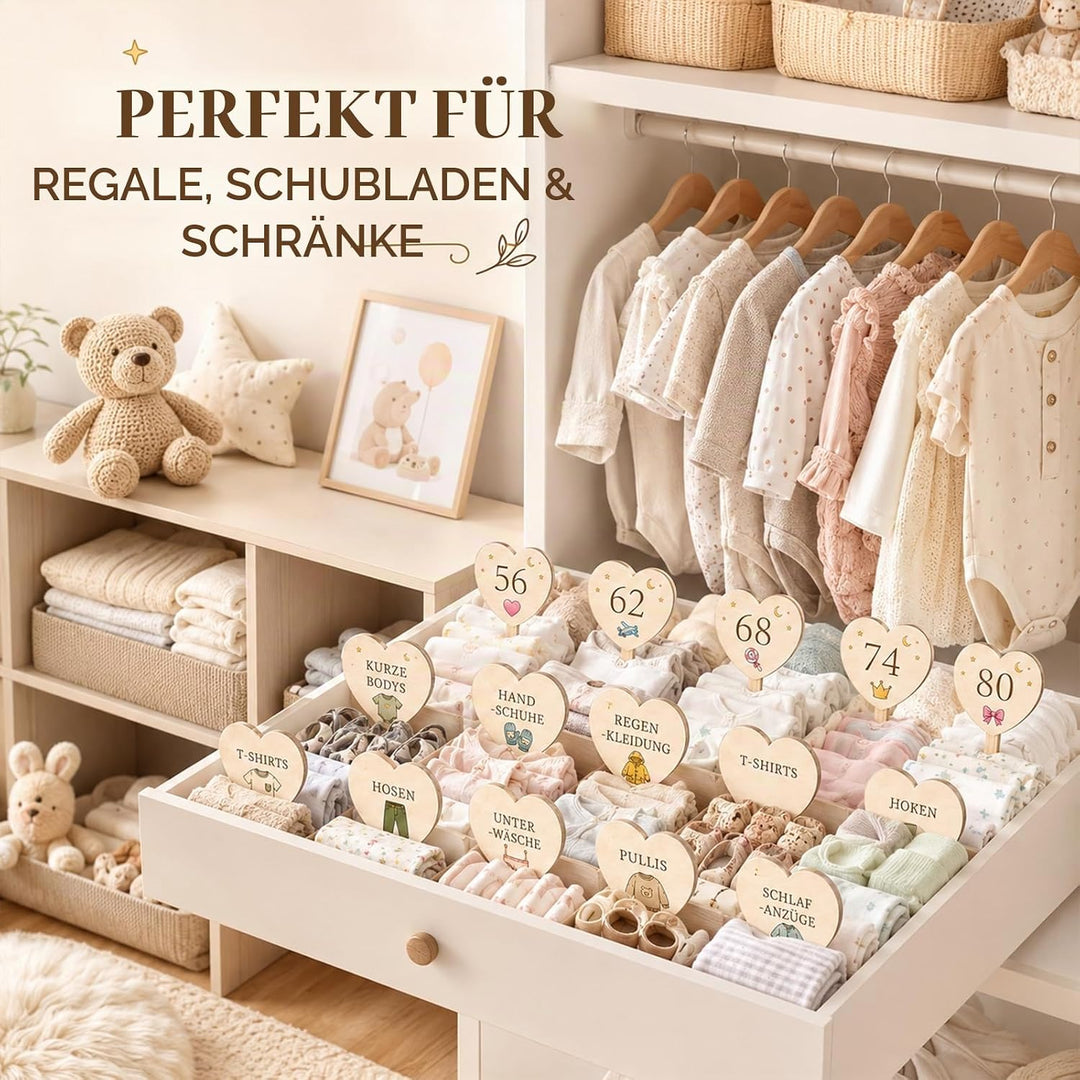 DOWNDRIFT 27 Stück Grössentrenner Baby, Grössenclips mit Gravur (50-122)