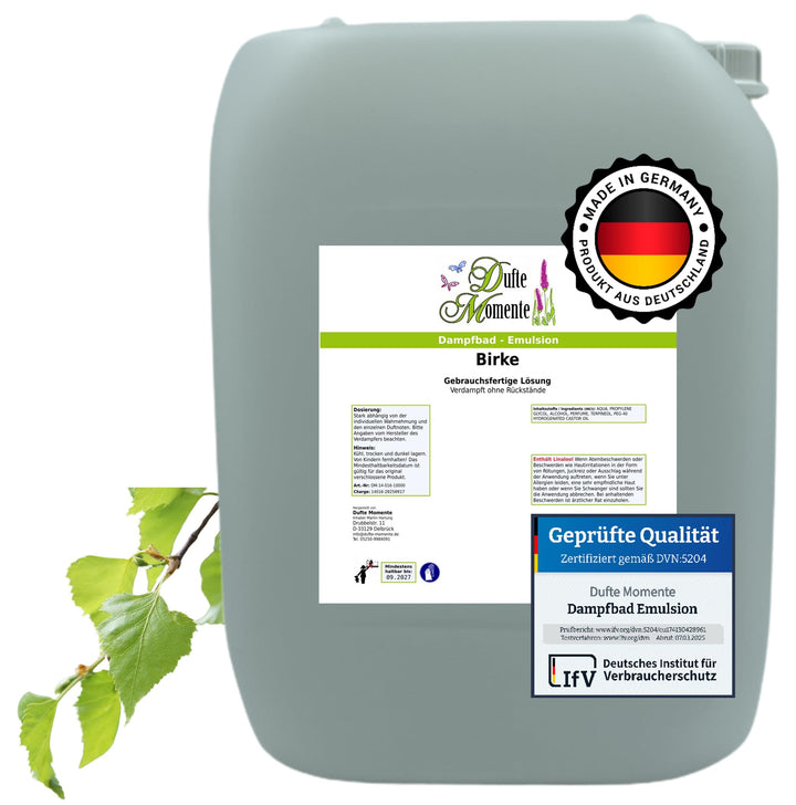 Dufte Momente Dampfbad-Emulsion 10 Liter Birke | Hochwertige Formel | gebrauchsfertig | Für gewerbli
