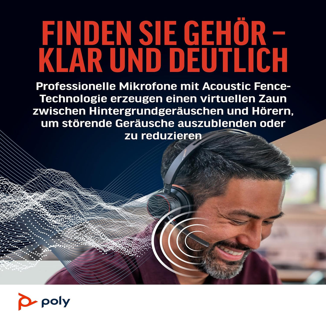 Poly Voyager Focus 2 UC schnurloses Headset mit Mikrofon, Active Noise Cancelling (ANC), Verbindung
