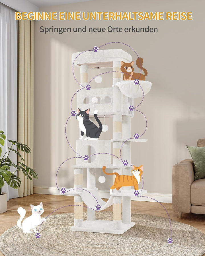 Hzuaneri Kratzbaum gross, 170 cm hoch, Katzenbaum, mit 8 Kratzbäume, 2 Höhlen, gross Plattformen, Wa