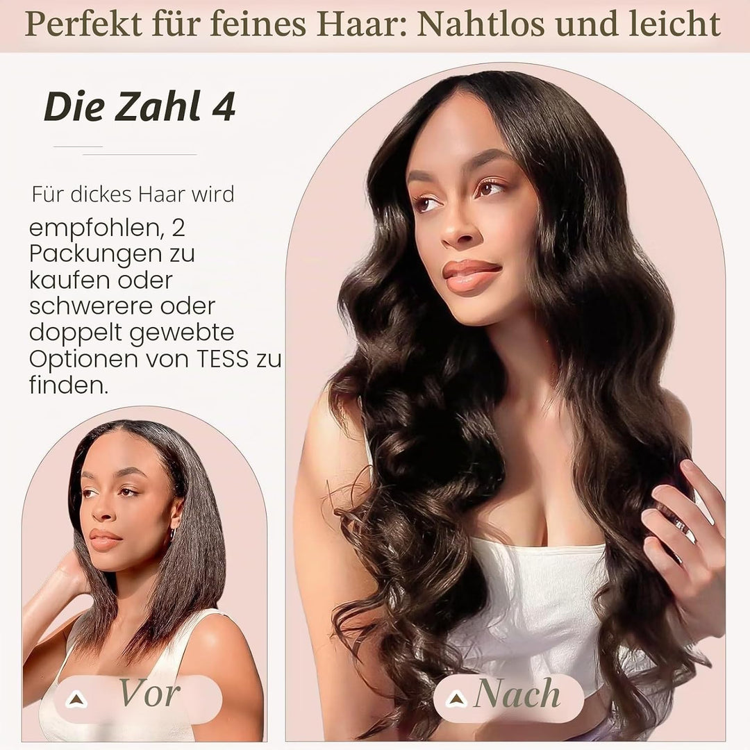 TESS Clip in Extensions Echthaar Braun, Echthaar Extensions Clip 8pcs 25 cm (50 g) Hair Extensions C