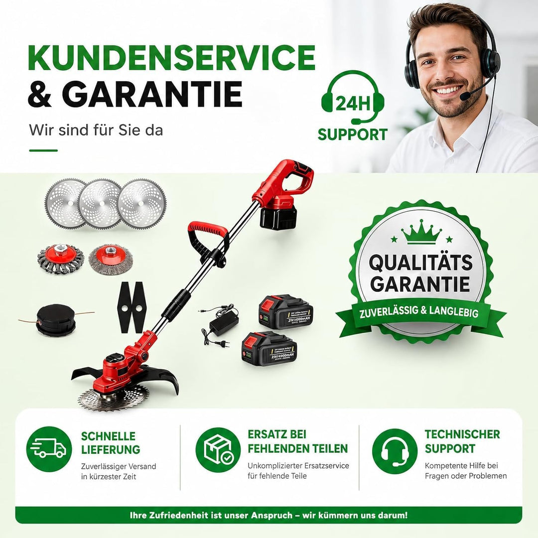 Akku Rasentrimmer mit Unkrautbürste, 21V 4,0Ah 4-in-1, Rot, Rot