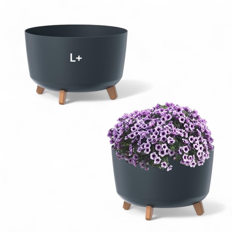 MELTOM Blumentopf Schale mit Füssen Einsatz Blumenschale Kräutertopf Übertopf, 39 cm x 27 cm (Anthra