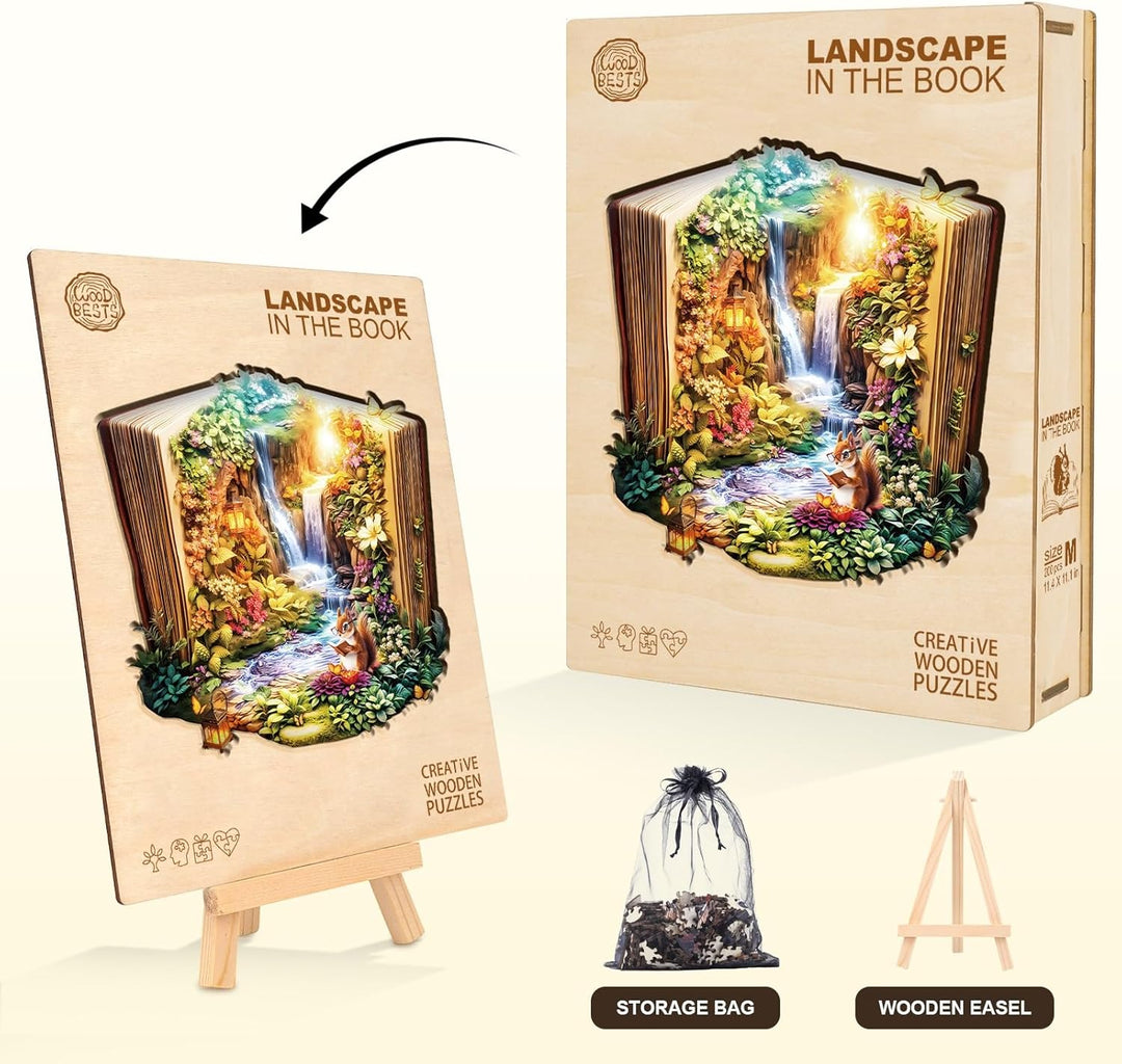 Holzpuzzles für Erwachsene – 34 cm × 33 cm Buchlandschaft Puzzle, Buchlandschaft