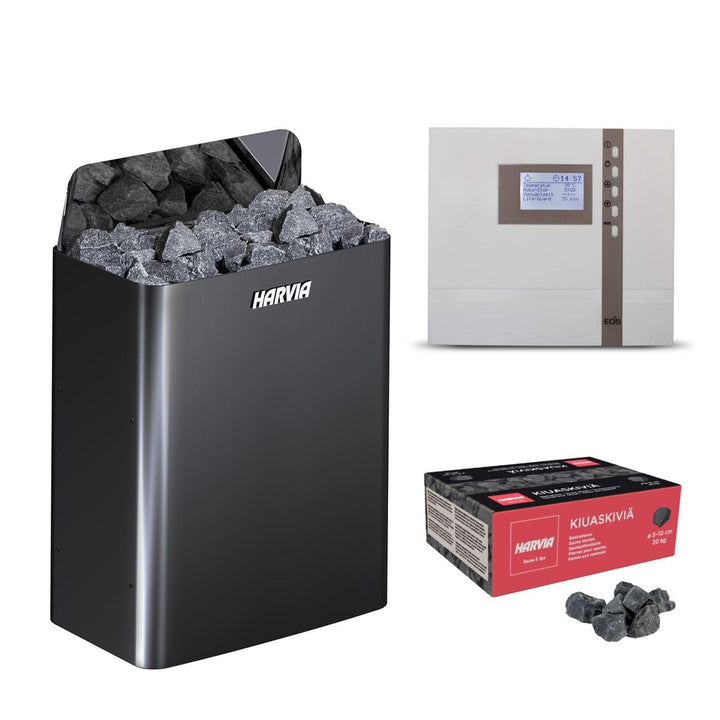 Harvia The Wall Saunaofen mit Steuerung EOS ECON und Saunasteinen 400V (Dark Chrome, 6kW) 6kW Dark C