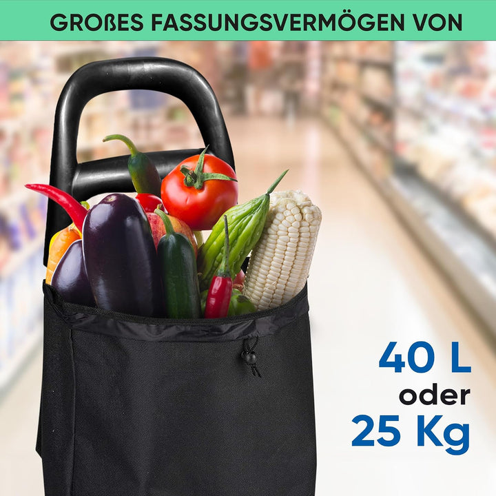 DS Lux Hocheffizienter Einkaufstrolley - 40 Liter Kapazität, 25 kg Belastbar, Verschliessbare Reissv