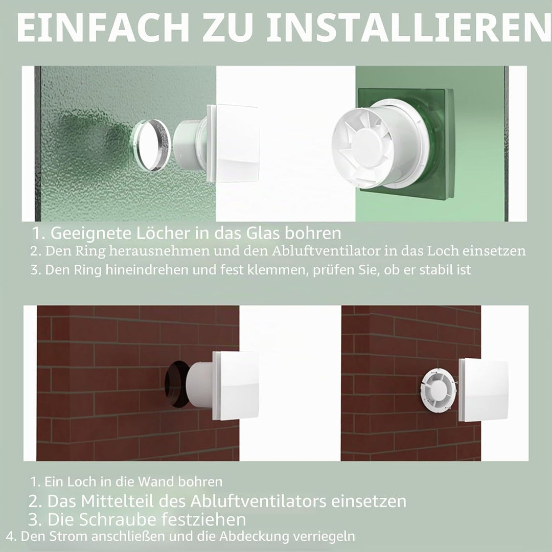 Abluftventilator 100 mm (4 Zoll) – bidirektionaler EC-Motor (10 W), 70-Sek.-Auto-Zyklus, Fernbedienu