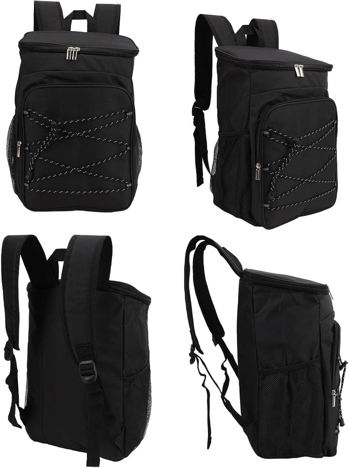 Kühlrucksack Gross, Wasserdichter Camping Rucksack mit Kühlfach und Seitentaschen, Schwarz, für Outd